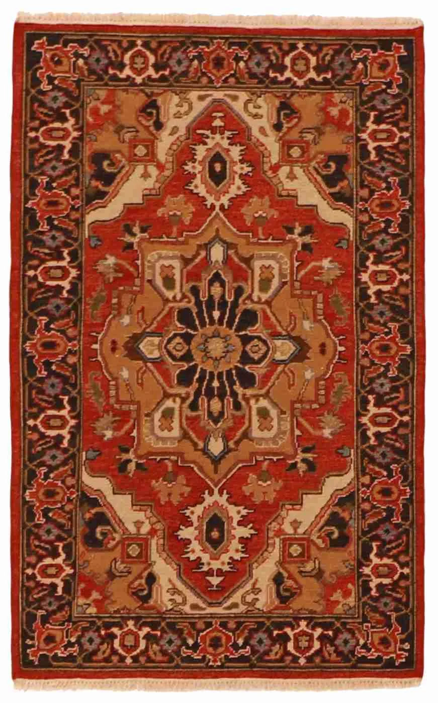 3.2 x 5 - Serapie Fine/Wool Geometric Rectangle - Finest Hand-Knotted Quality Wool — 58752