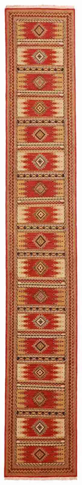 2.5 x 15.4 - Navajo Fine/Wool Geometric Rectangle - Finest Hand-Knotted Quality Wool — 58764