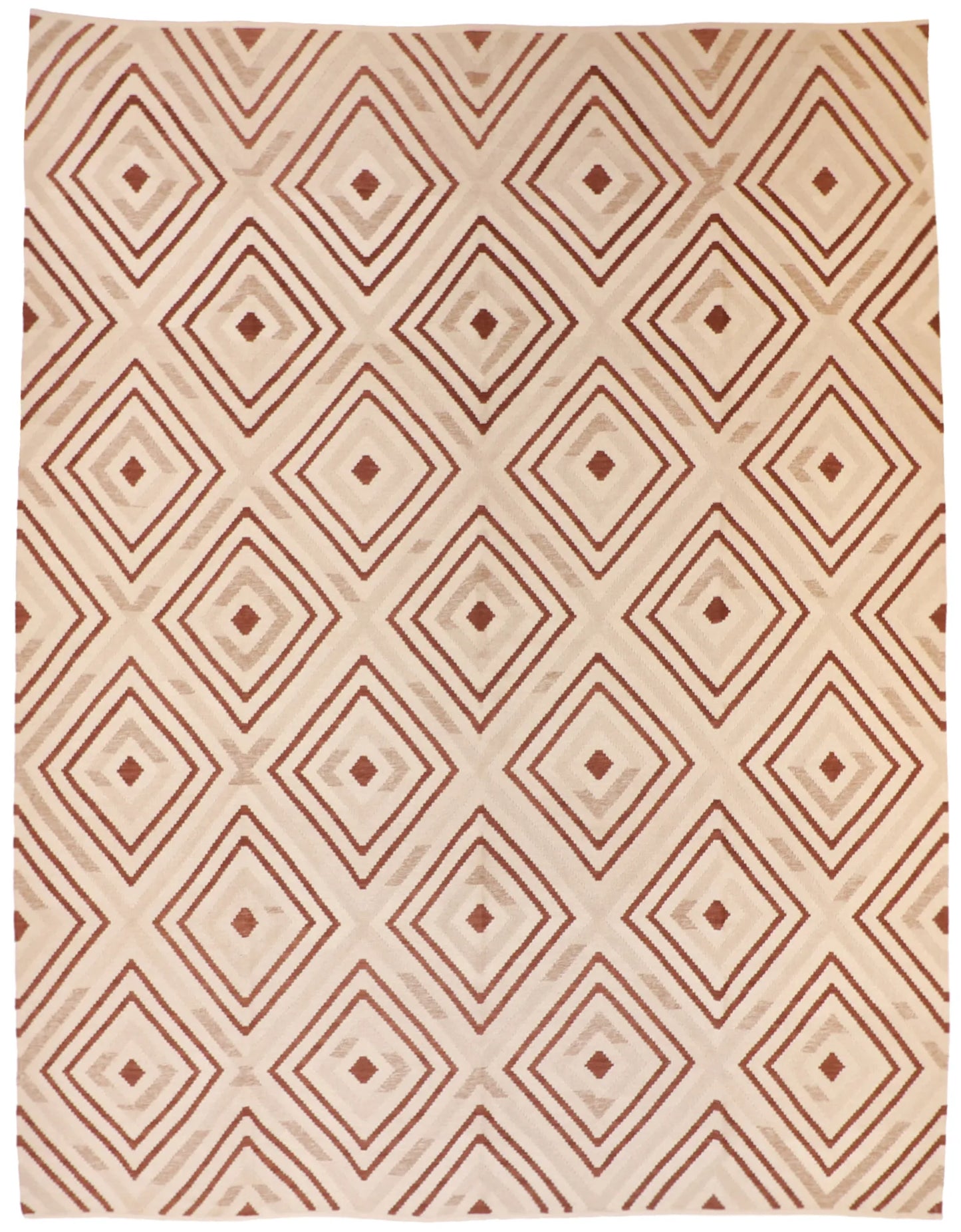10 x 13 - Kilim Wool Geometric Rectangle - Finest Hand-Knotted Quality Wool — 58834
