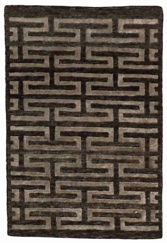 2 x 3 - Modern Silk/Wool All Over Rectangle - Finest Hand-Knotted Quality Wool/Silk — 58916