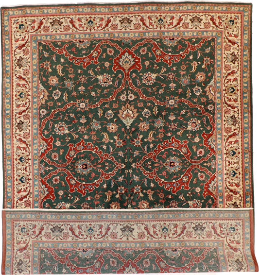 W 9.6 L 12.6 Tabriz 100% Wool Hand-Woven Floral Design - 59232