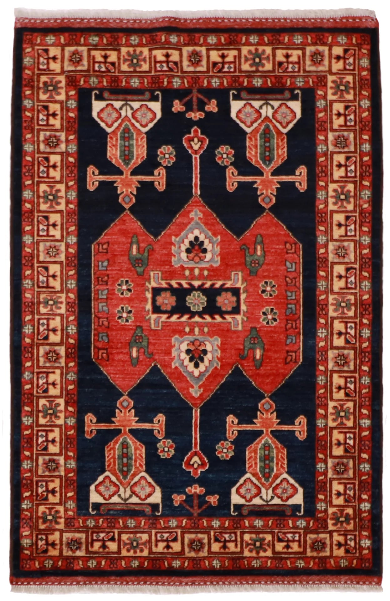 3.5 x 5 - Karajeh Wool All Over Rectangle - Finest Hand-Knotted Quality Wool — 59251