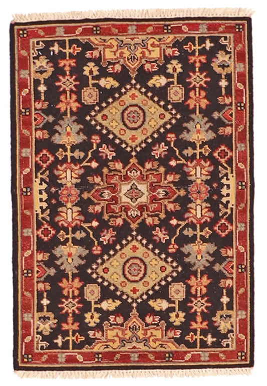 2 x 3 - Karajeh Fine/Wool Geometric Rectangle - Finest Hand-Knotted Quality Wool β 59990