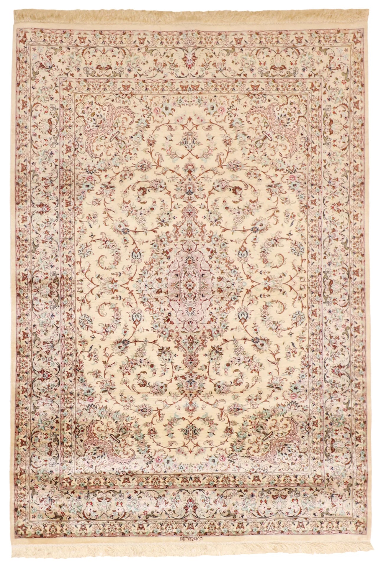 4.6 x 6.6 - Qum Fine/Silk Floral Rectangle - Finest Hand-Knotted Quality Wool — 60089