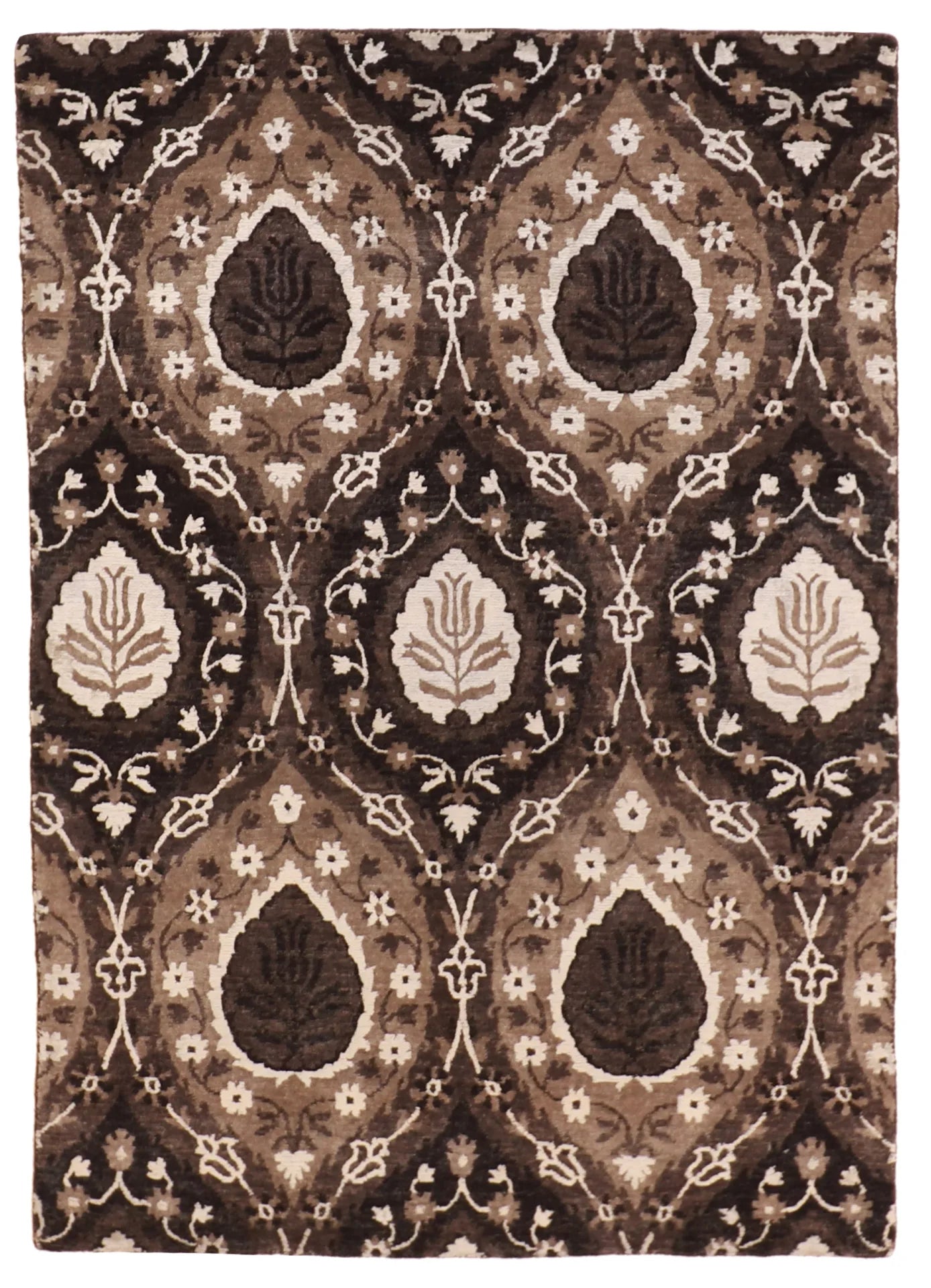 4 x 5.10 - Tree of Life Silk/Wool All Over Rectangle - Finest Hand-Knotted Quality Wool — 60304