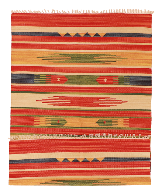 W 4 L 6 Kilim 100% Wool Hand-Woven Geometric Design Rug - 60526