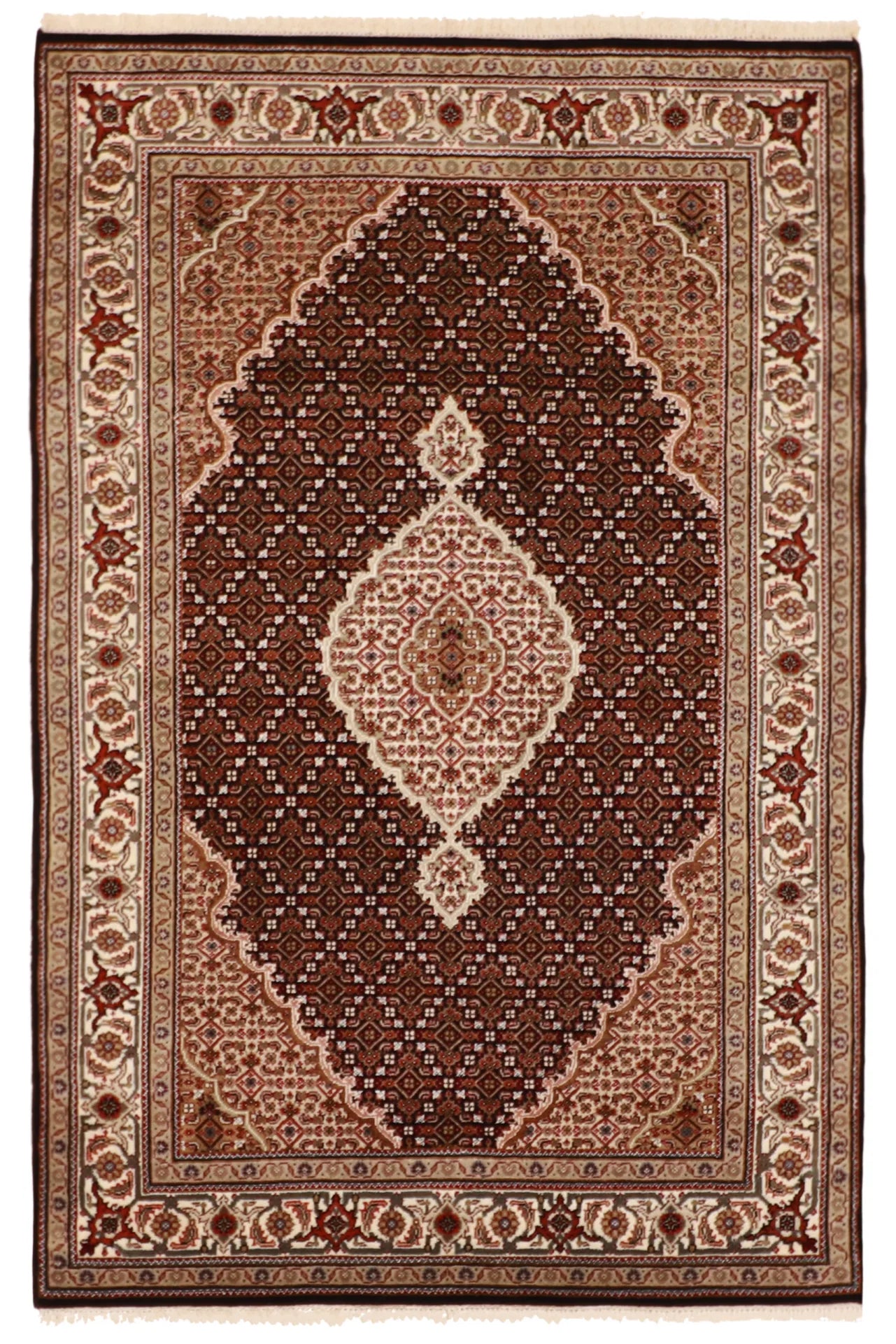 4 x 6 - Mahal Fine/Wool/Silk Tabriz Rectangle - Hand Woven Rug — 60842