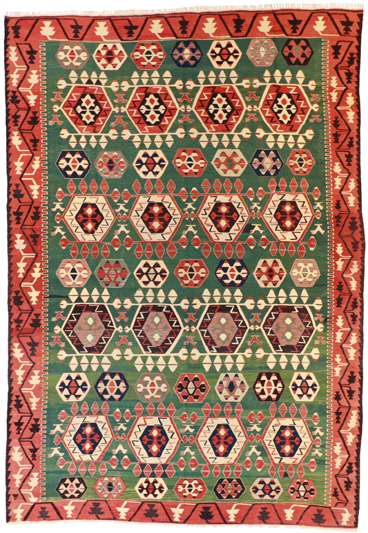 9.10 x 14 - Kilim Wool All Over Rectangle - Finest Hand-Made Quality Wool — 60946