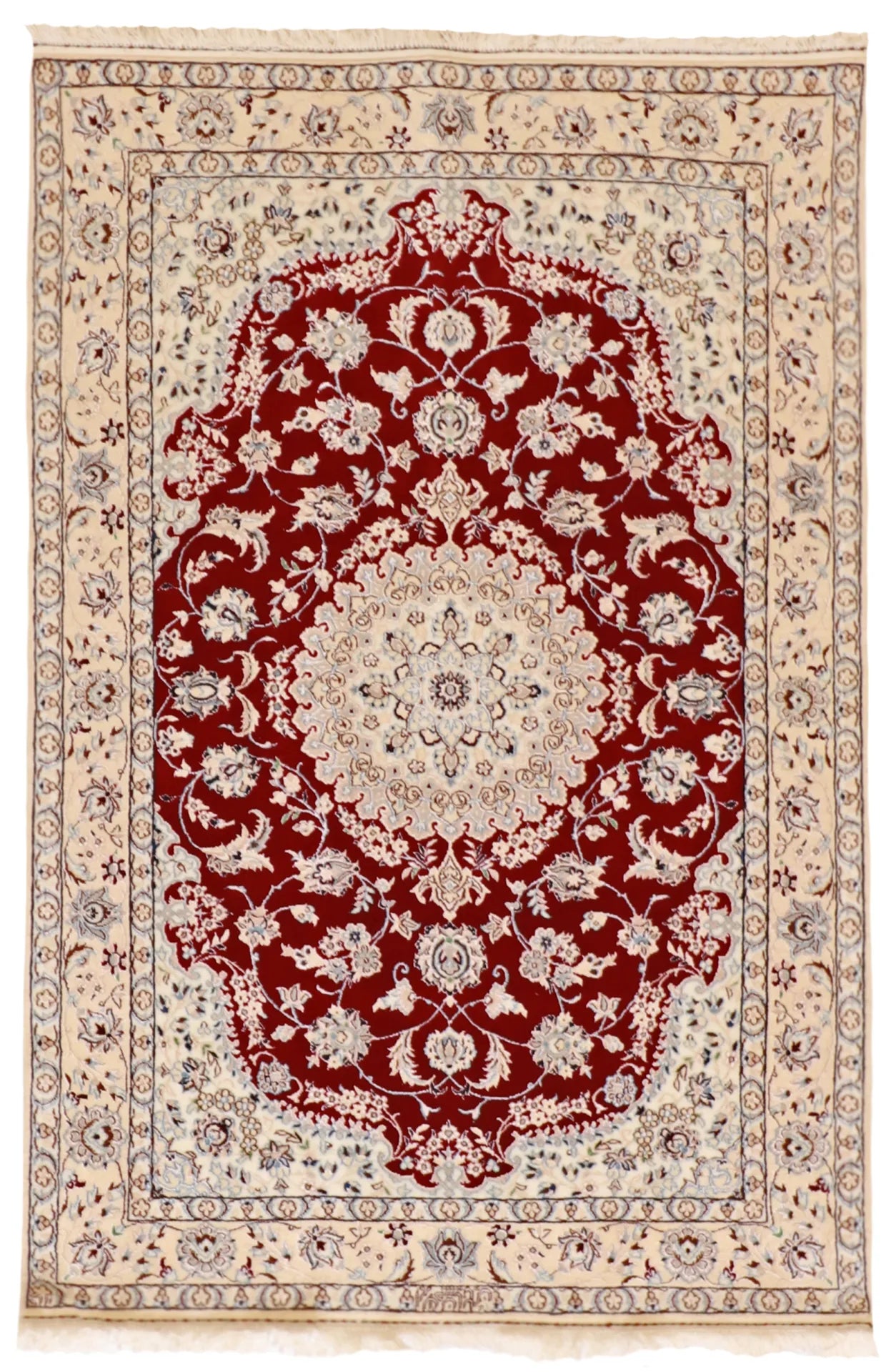 3.5 x 5.3 - Naine Wool/Silk Floral Rectangle - Finest Hand-Knotted Quality Wool — 60955