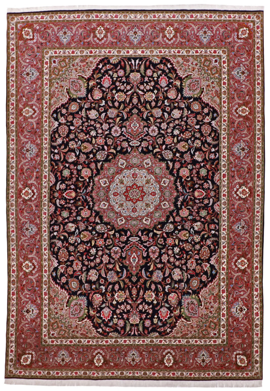W 8.3 - L 11.10 - Tabriz Fine/Silk Floral Rectangle - Finest Hand-Knotted Quality Wool - 61014