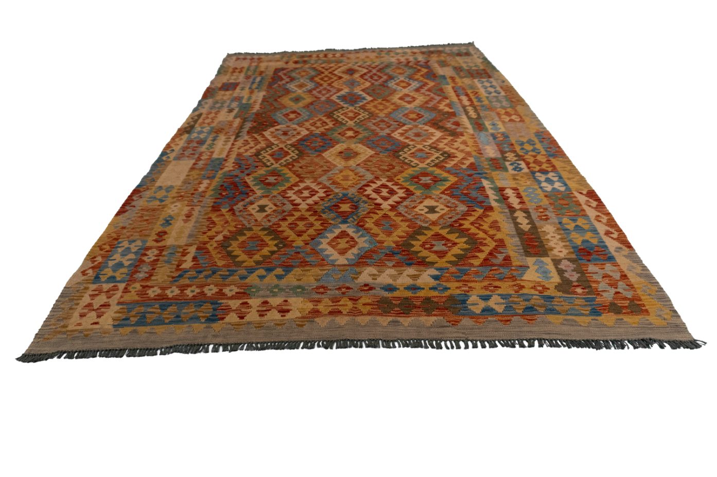 W 6.6 - L 9.9 - Kilim Fine/Wool All Over Rectangle - Finest Hand-Made Quality Wool - 61223