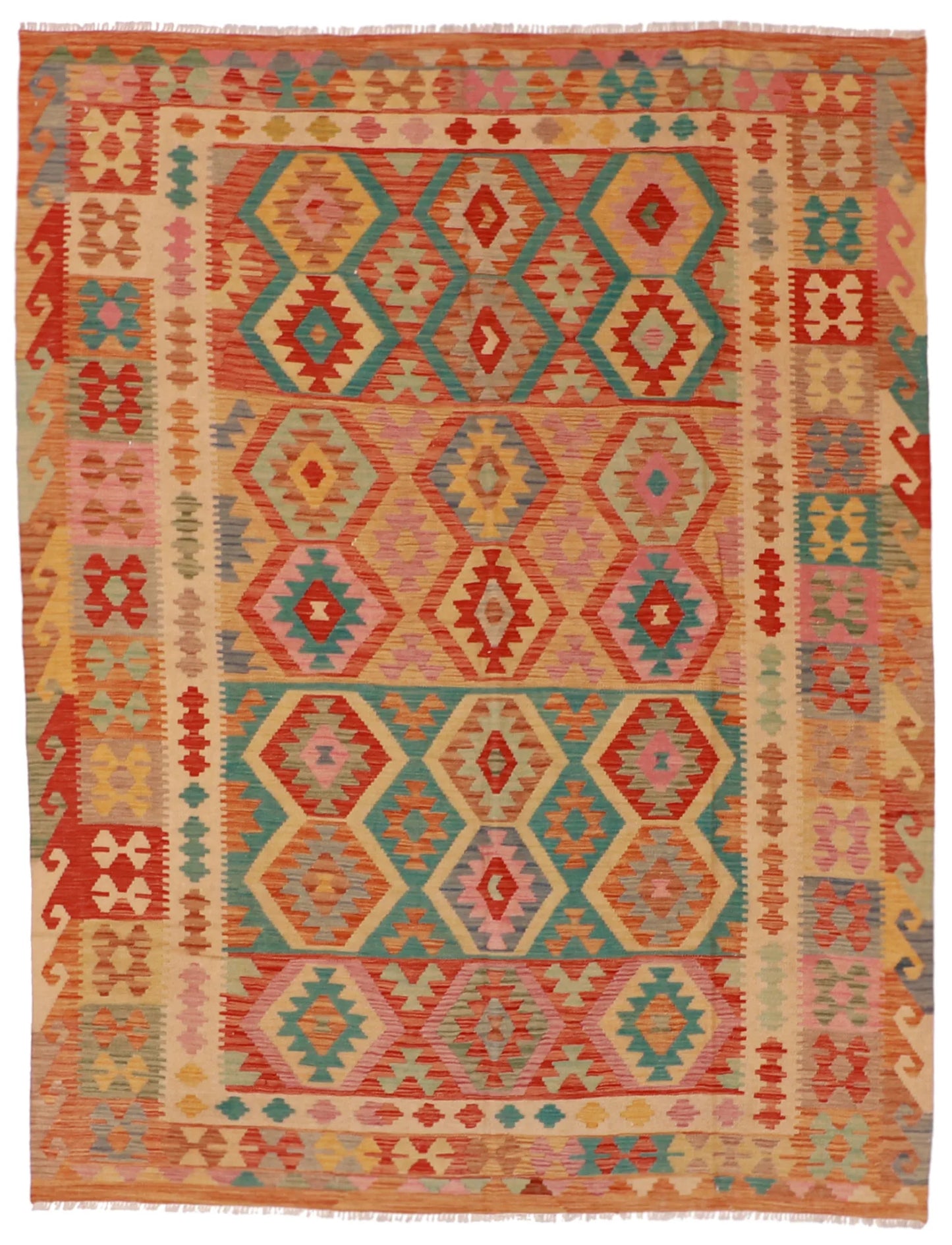 6.6 x 8.6 - Kilim Fine/Wool All Over Rectangle - Finest Hand-Made Quality Wool — 61226
