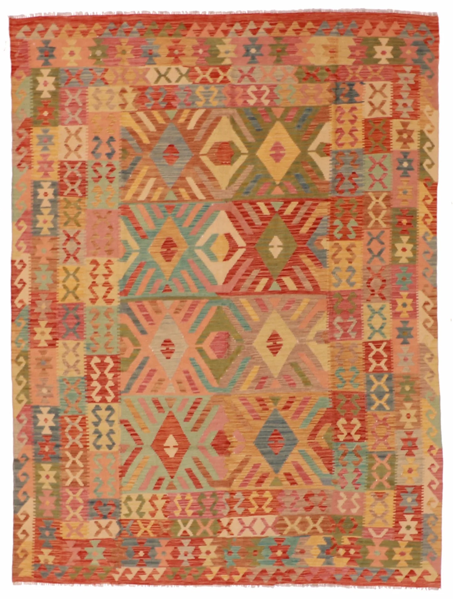 6.4 x 8.6 - Kilim Fine/Wool All Over Rectangle - Finest Hand-Made Quality Wool — 61230