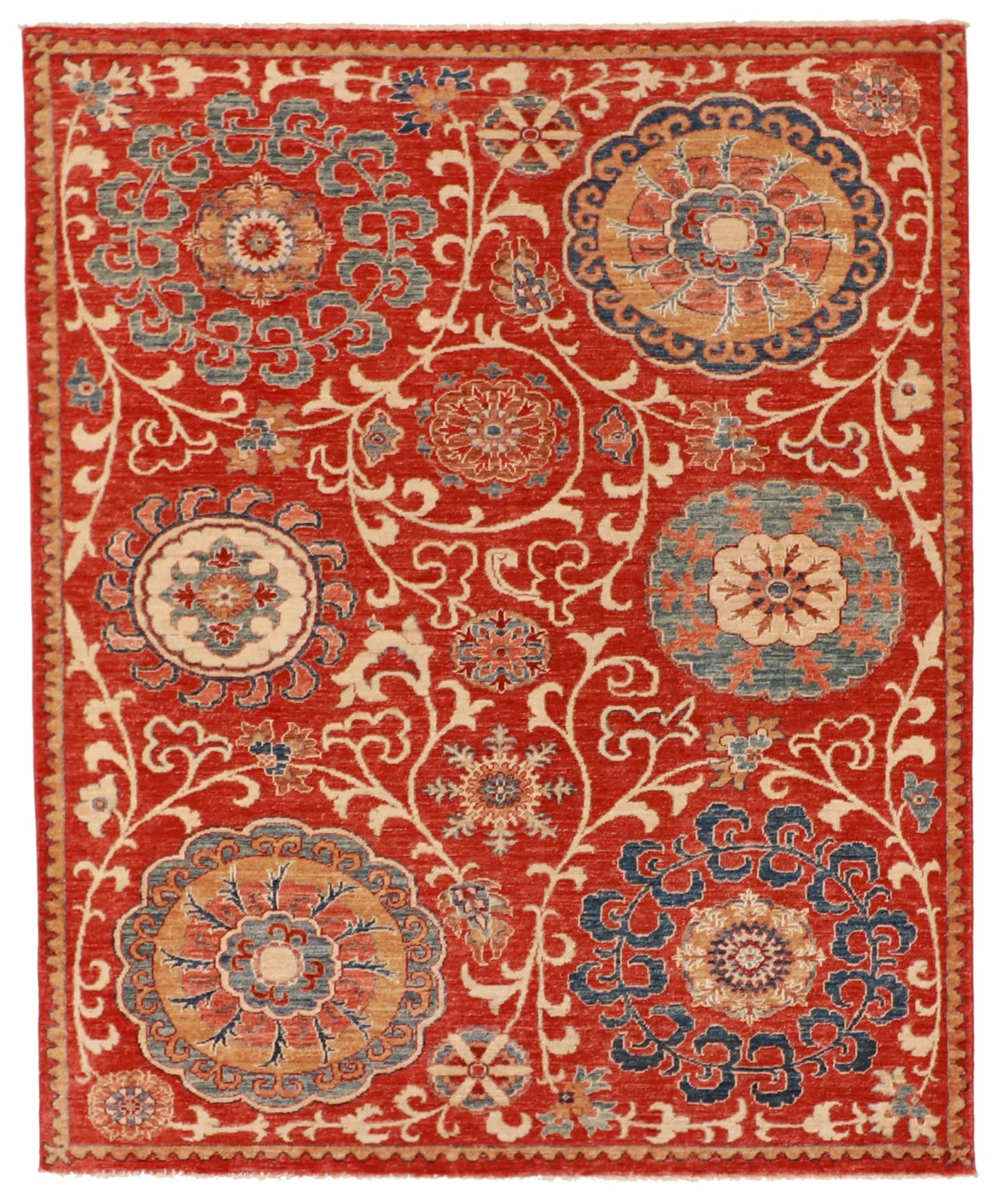 5.2 x 6.5 - Suzanie Wool Traditional Rectangle - Finest Hand-Knotted Quality Wool — 61245