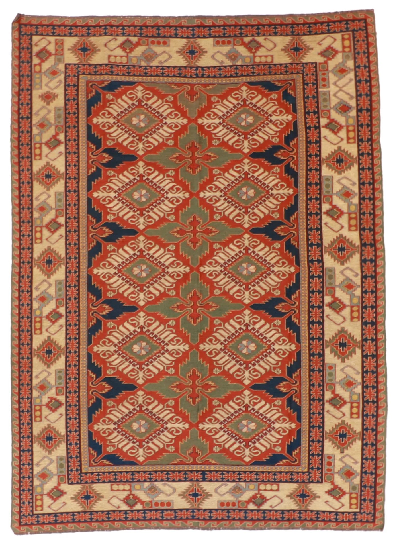 6.4 x 8.8 - Kilim Fine/Wool Geometric Rectangle - Finest Hand-Made Quality Wool — 61305