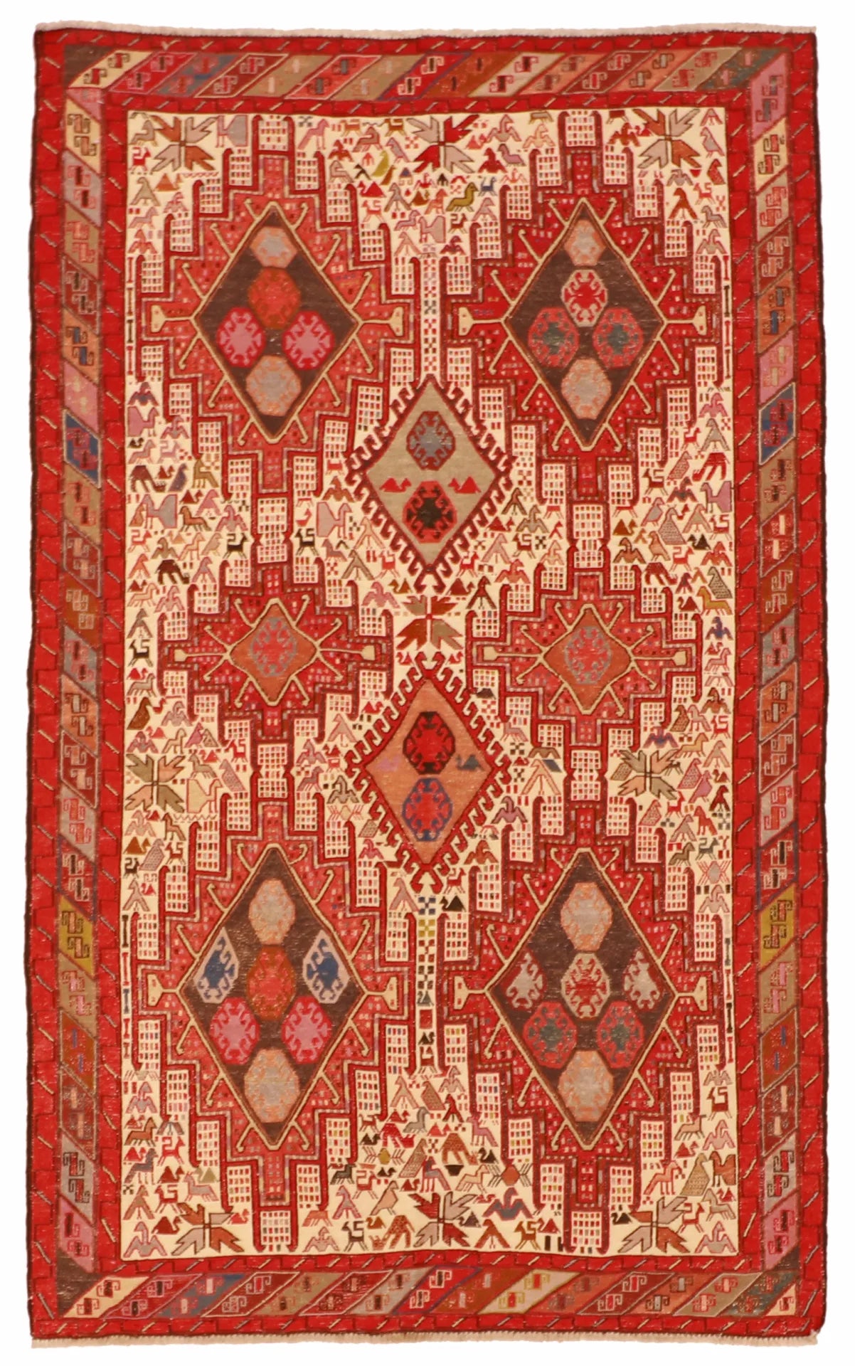 4 x 6.6 - Kilim Fine/Wool Geometric Rectangle - Finest Hand-Made Quality Wool — 61307