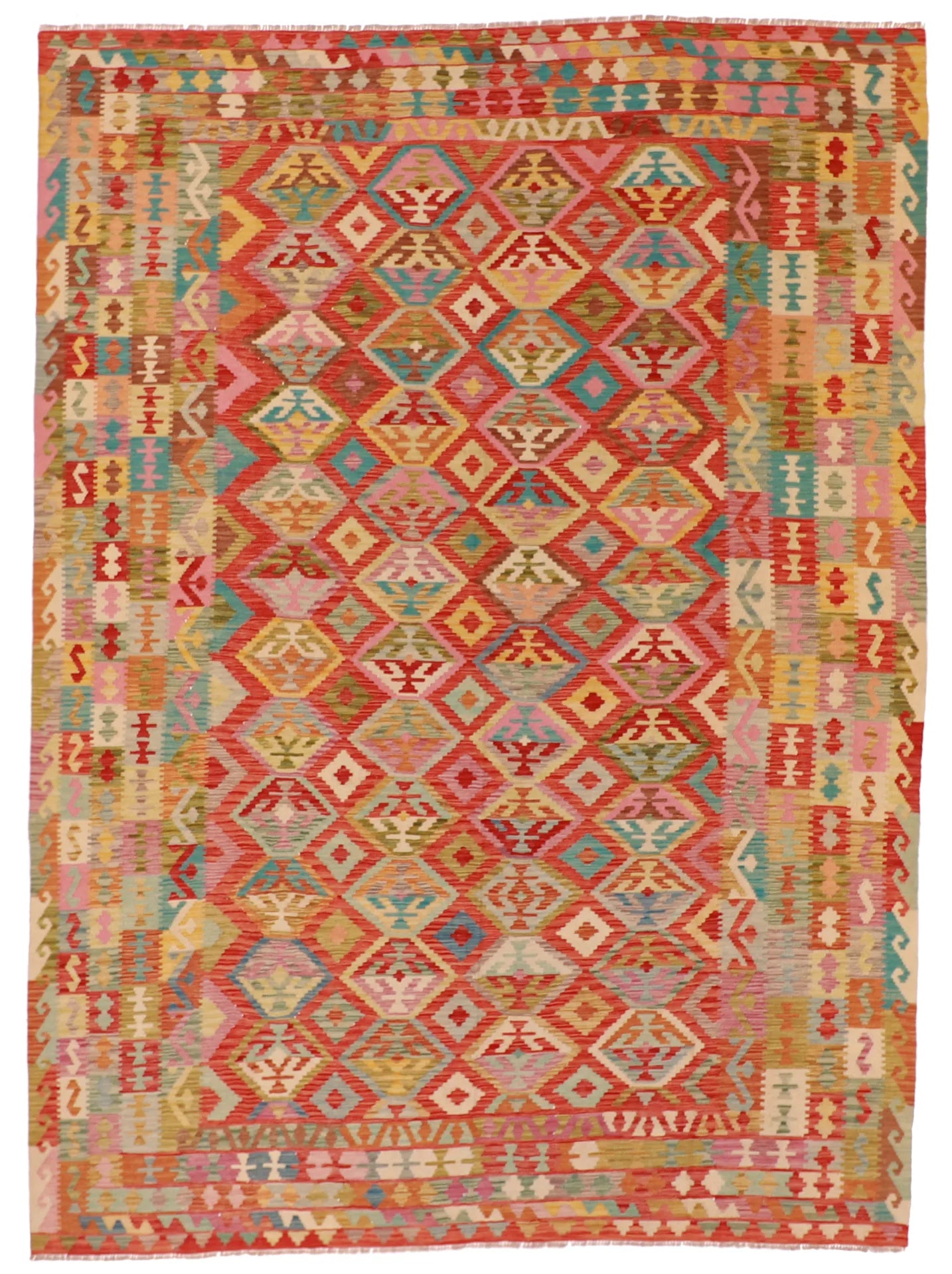 8.3 x 11.3 - Kilim Fine/Wool Geometric Rectangle - Finest Hand-Made Quality Wool — 61334