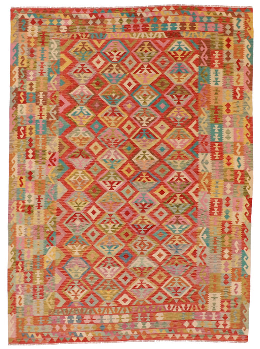 W 8.3 - L 11.3 - Kilim Fine/Wool Geometric Rectangle - Finest Hand-Made Quality Wool - 61334