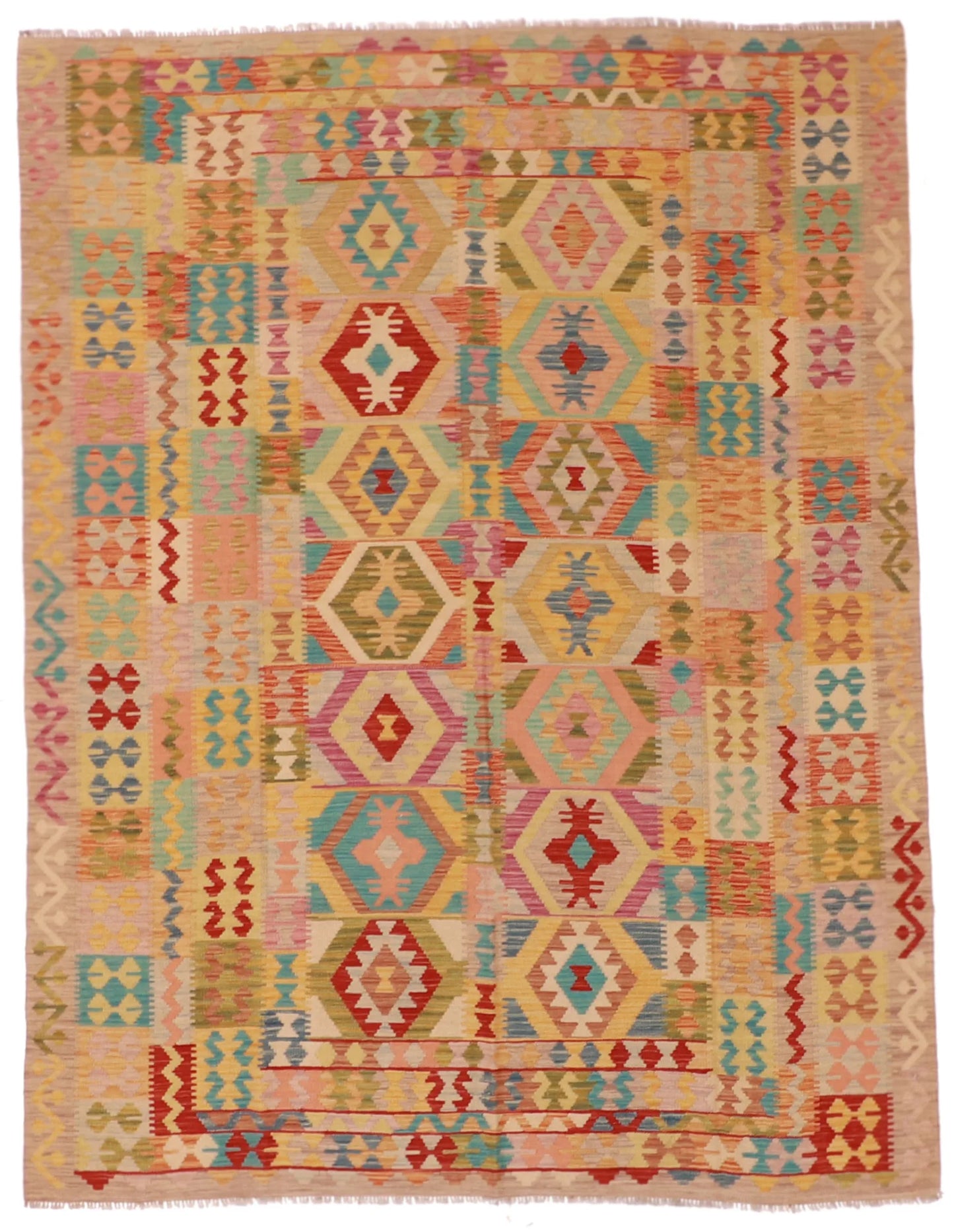 6.5 x 8.4 - Kilim Fine/Wool All Over Rectangle - Finest Hand-Made Quality Wool — 61352