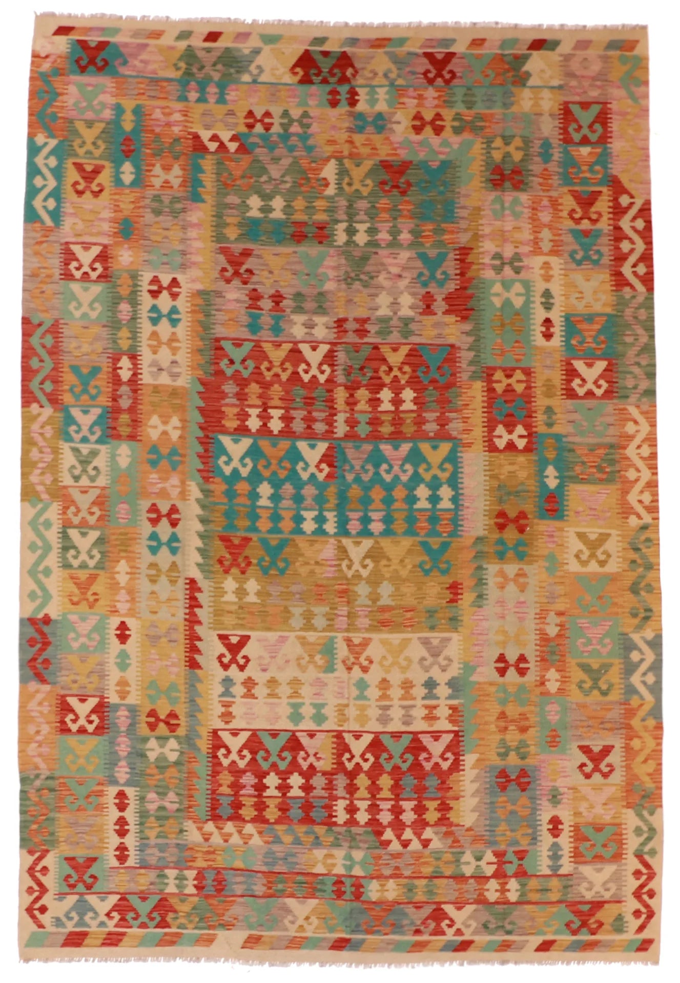6.8 x 9.7 - Kilim Fine/Wool All Over Rectangle - Finest Hand-Made Quality Wool — 61353