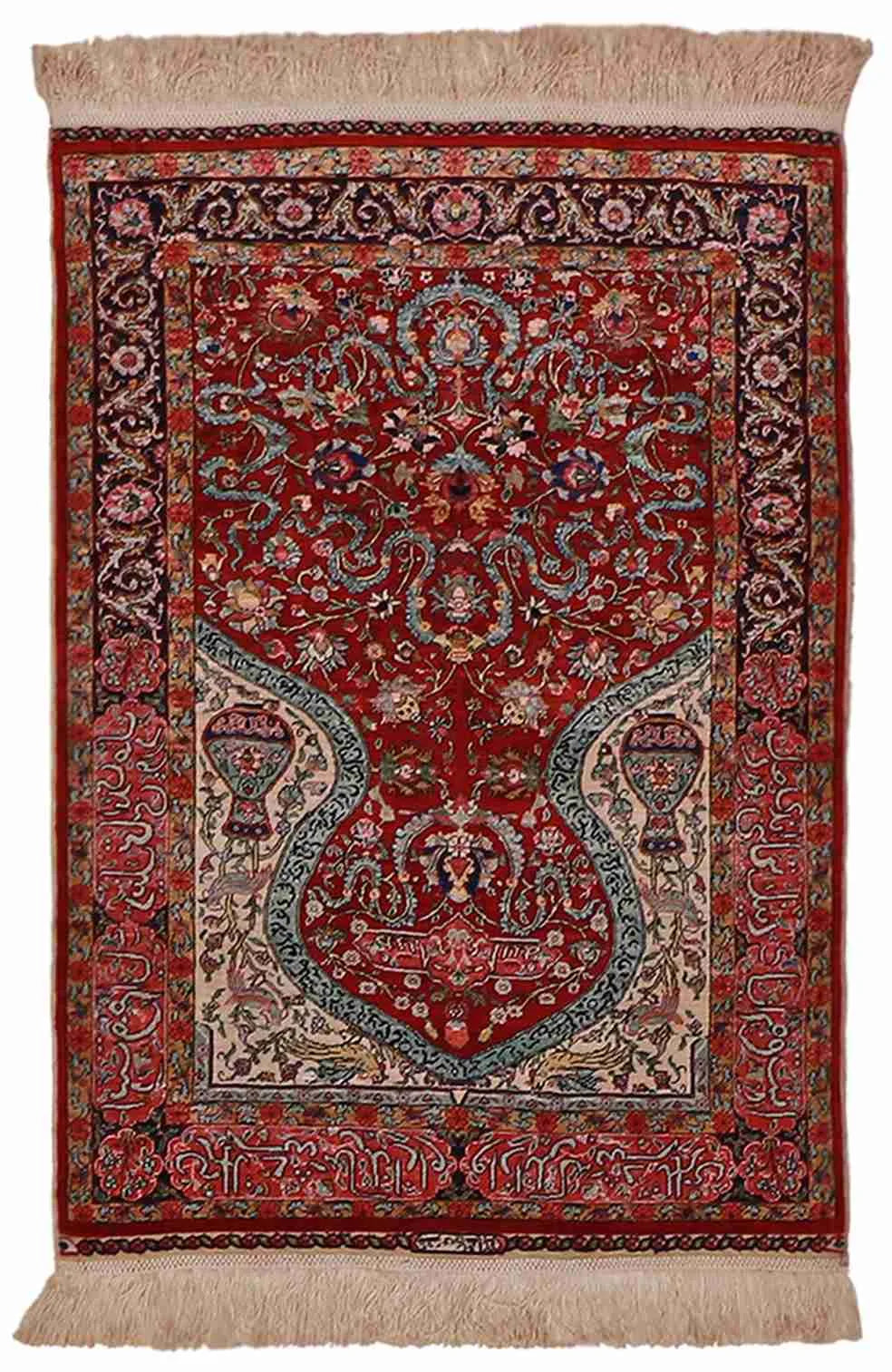 2.2 x 3.2 - Hereke Fine/Silk Floral Rectangle - Finest Hand-Knotted Quality Silk — 61719