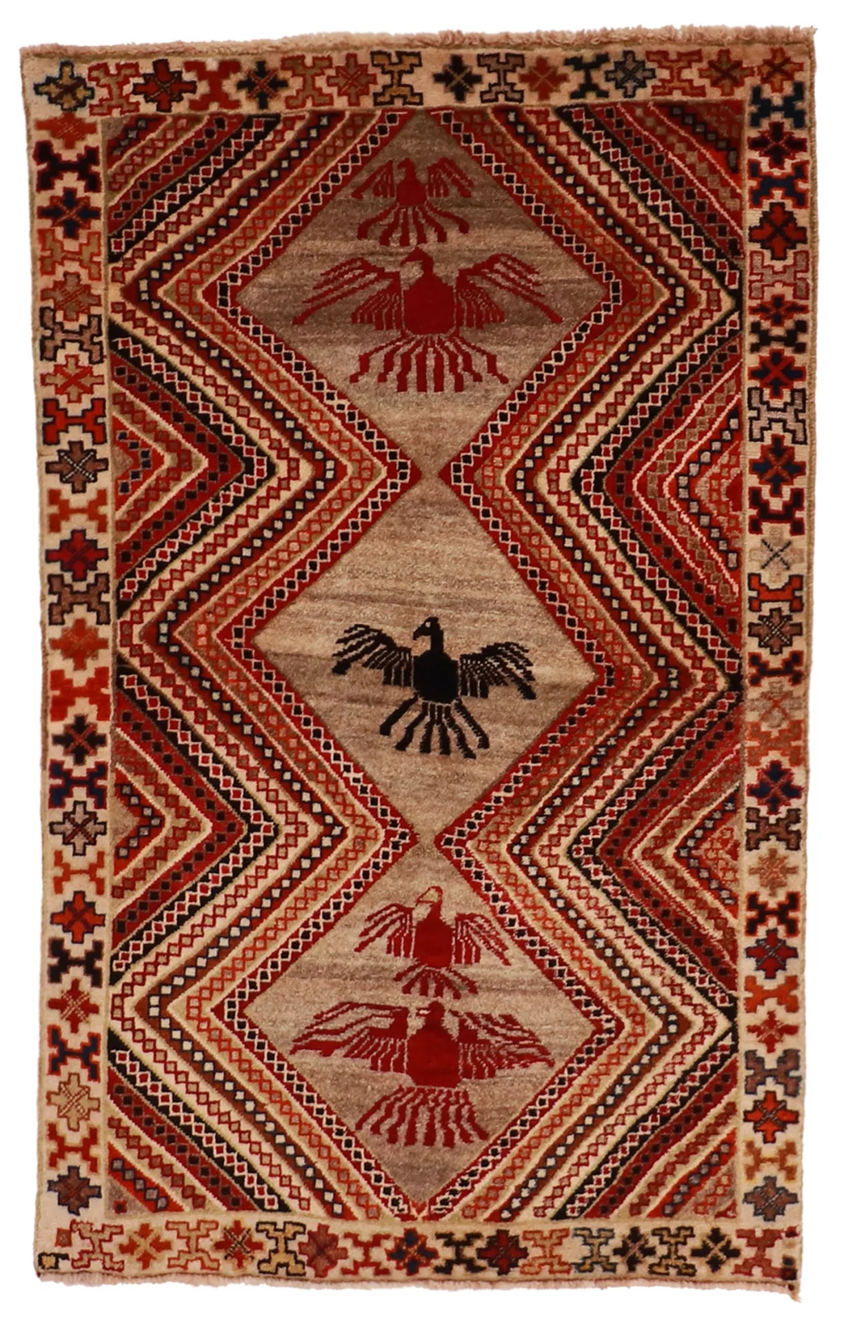 3.3 x 5.1 - Gabbeh Wool Geometric Rectangle - Finest Hand-Knotted Quality Wool — 61786