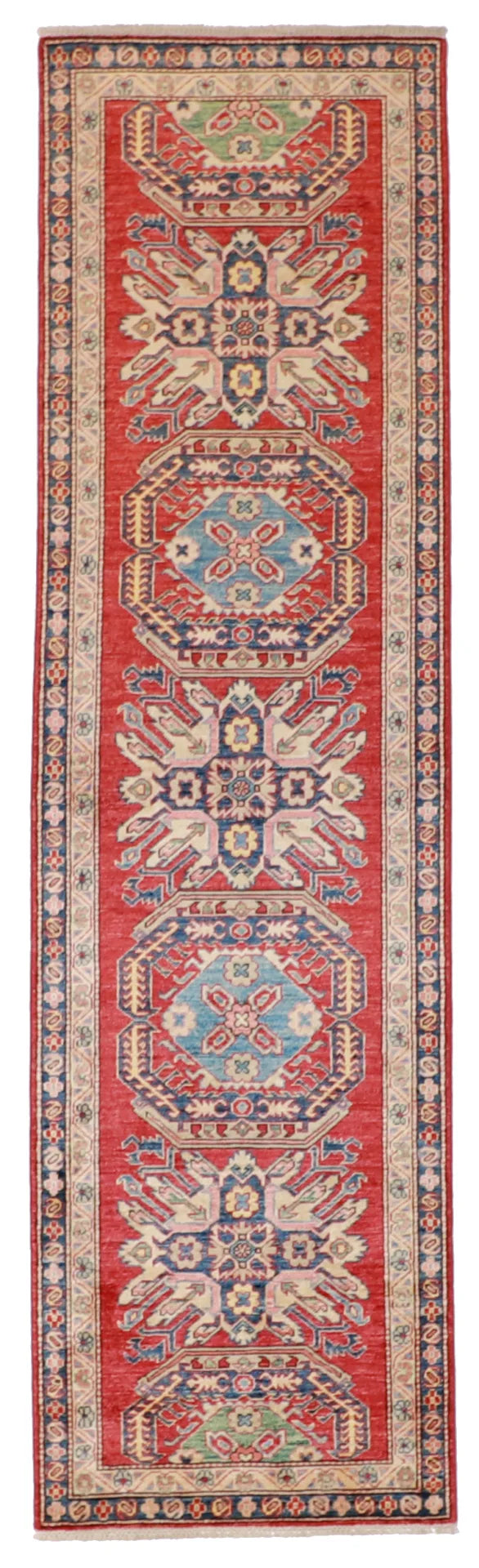 2.10 x 10.1 - Kazak Fine/Wool Geometric Rectangle - Finest Hand-Knotted Quality Wool — 61858