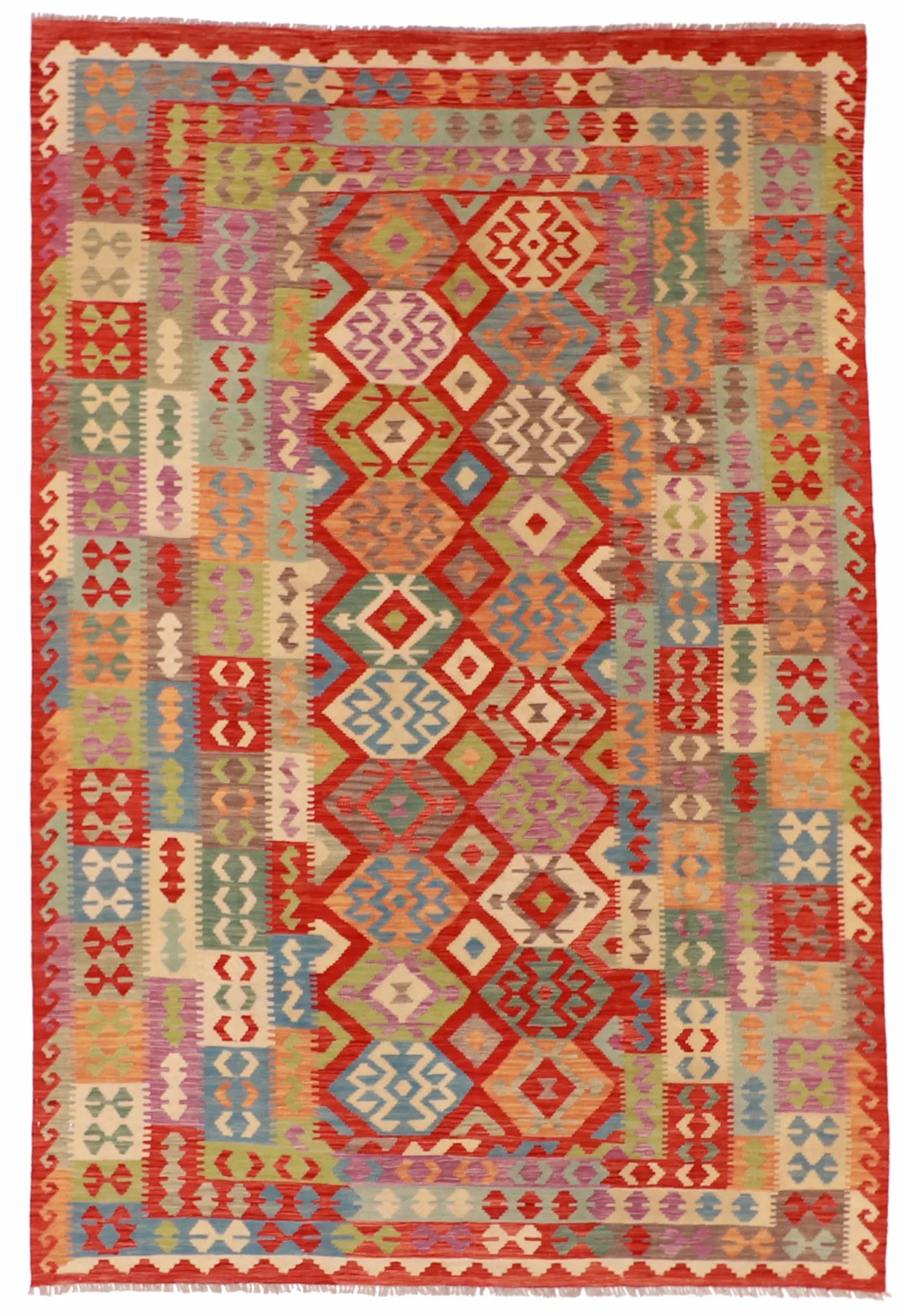 6.7 x 9.9 - Kilim Fine/Wool All Over Rectangle - Finest Hand-Made Quality Wool — 62417
