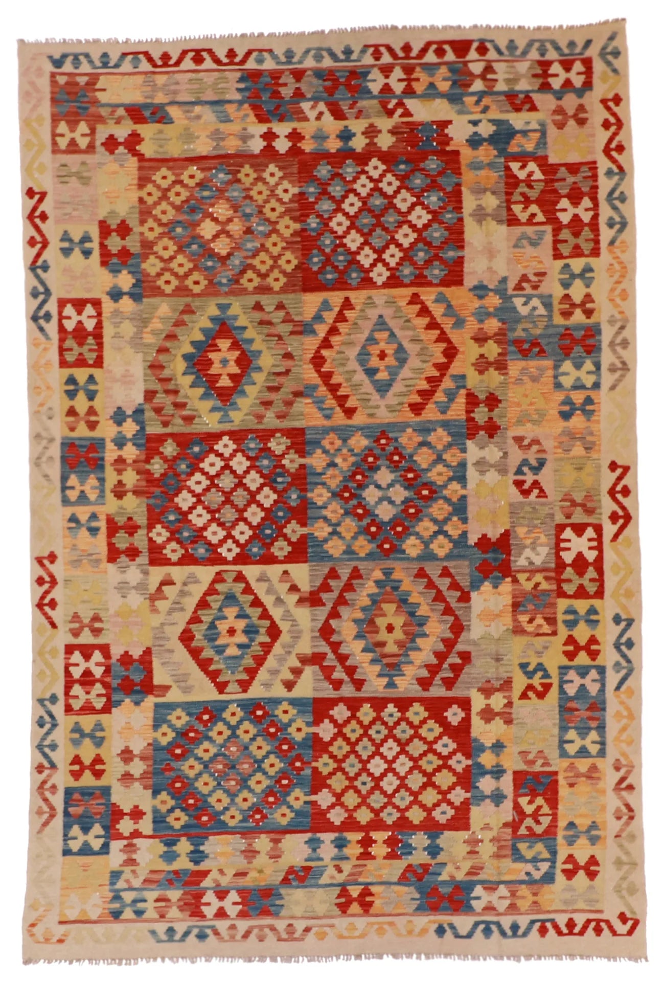6.4 x 9.8 - Kilim Fine/Wool All Over Rectangle - Finest Hand-Made Quality Wool — 62427