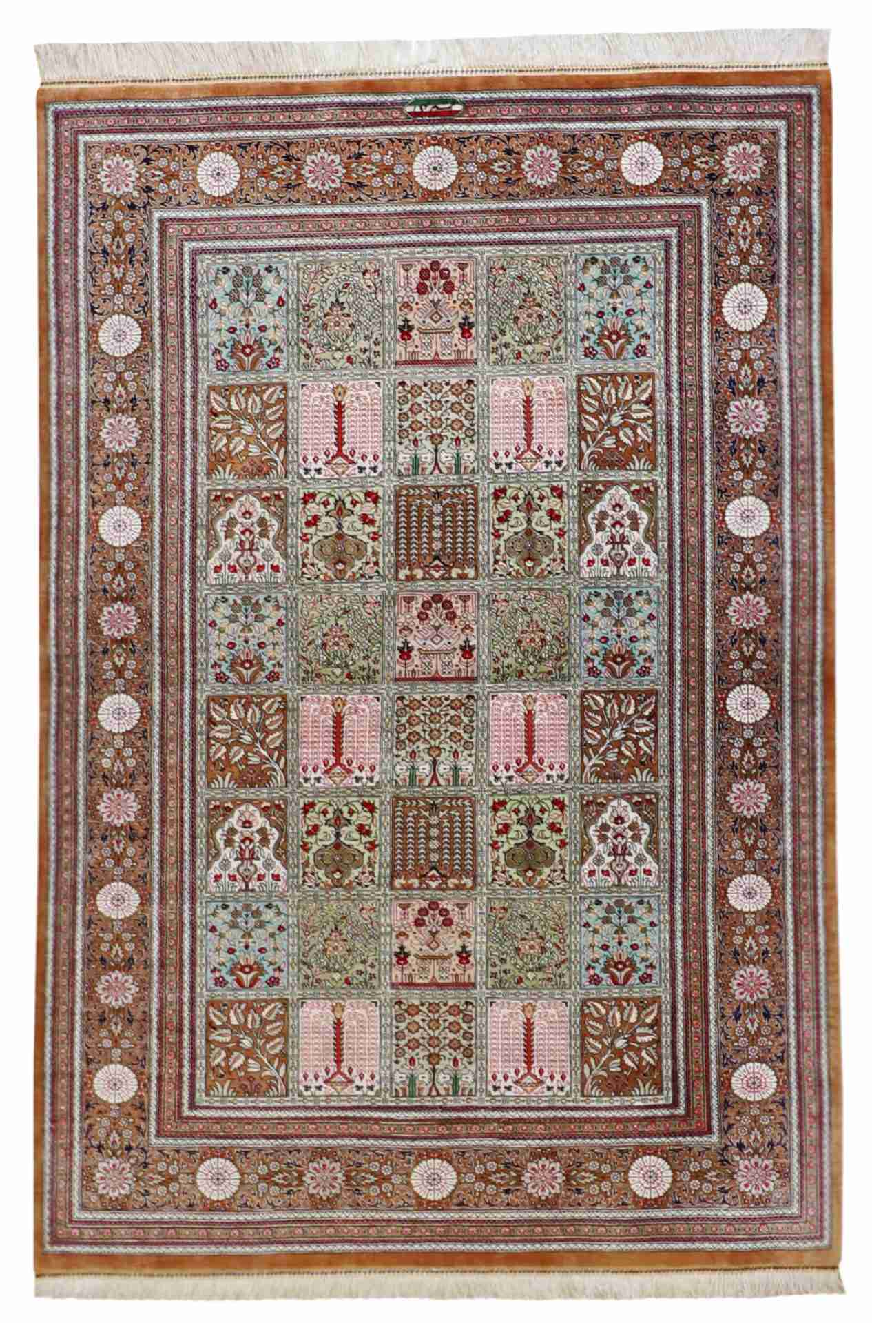 3.3 x 5 - Qum Silk Floral Rectangle - Finest Hand-Knotted Quality Wool — 62490