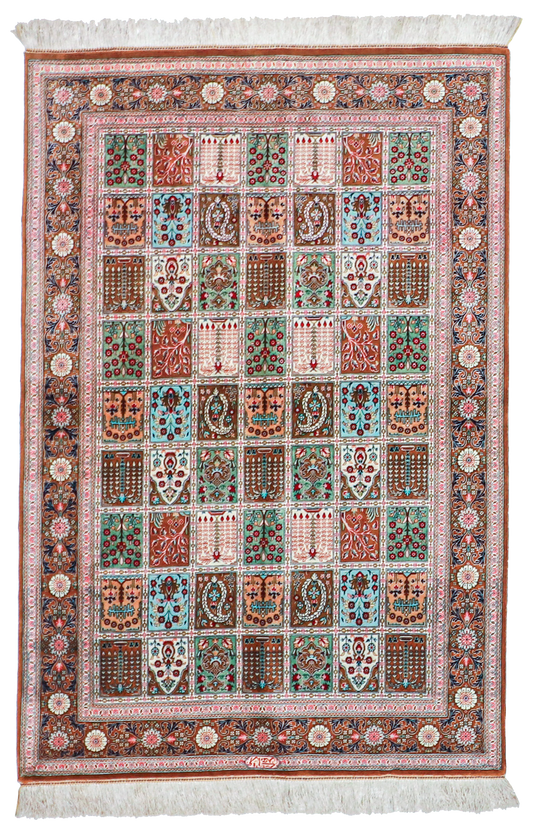 Qum 3 x 5 Fine Silk Garden of Heaven — 62494