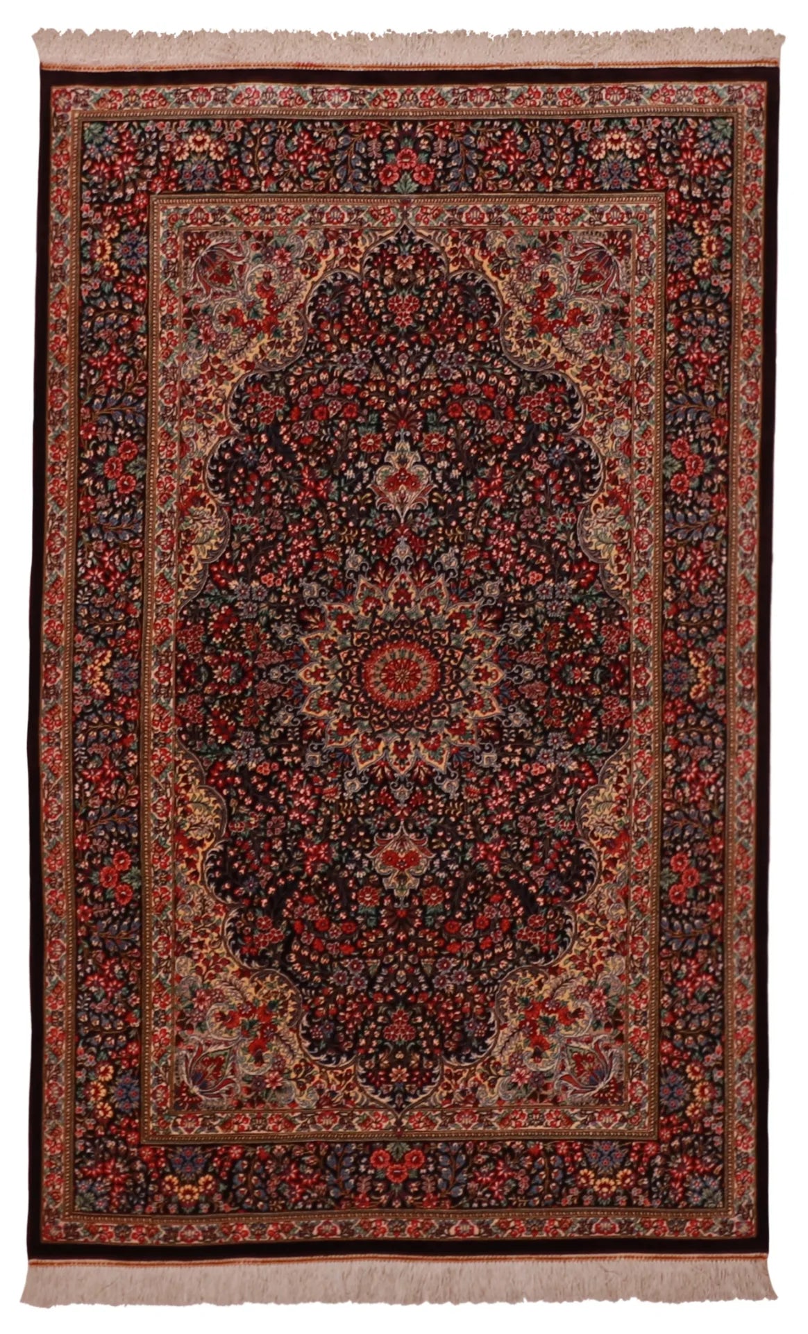 3.2 x 5.1 - Qum Fine/Silk Floral Rectangle - Finest Hand-Knotted Quality Wool — 62537