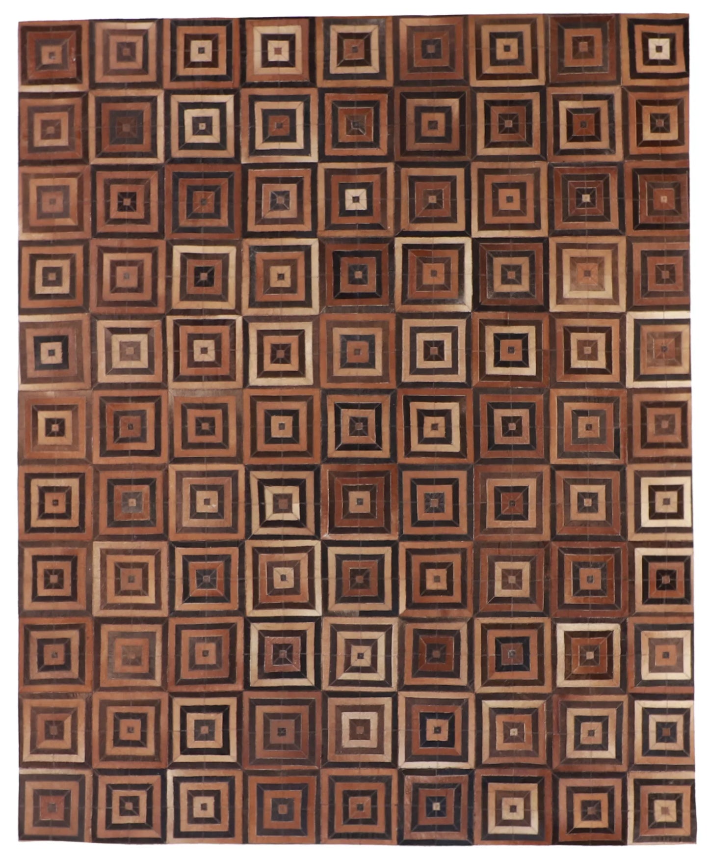 8 x 10 - Cowhide Leather Contemporary Rectangle - Finest Hand-Knotted Quality Wool — 62911