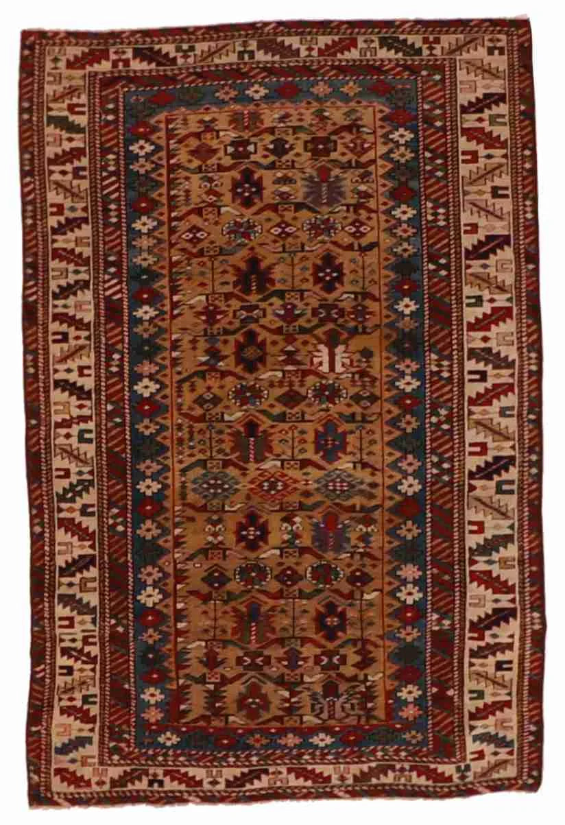 3.2 x 4.10 - Zakayer Fine/Wool Geometric Rectangle - Finest Hand-Knotted Quality Wool — 63208