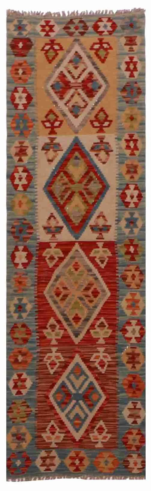 W 2 - L 6.7 - Kilim Fine/Wool Geometric Rectangle - Finest Hand-Made Quality Wool - 63307
