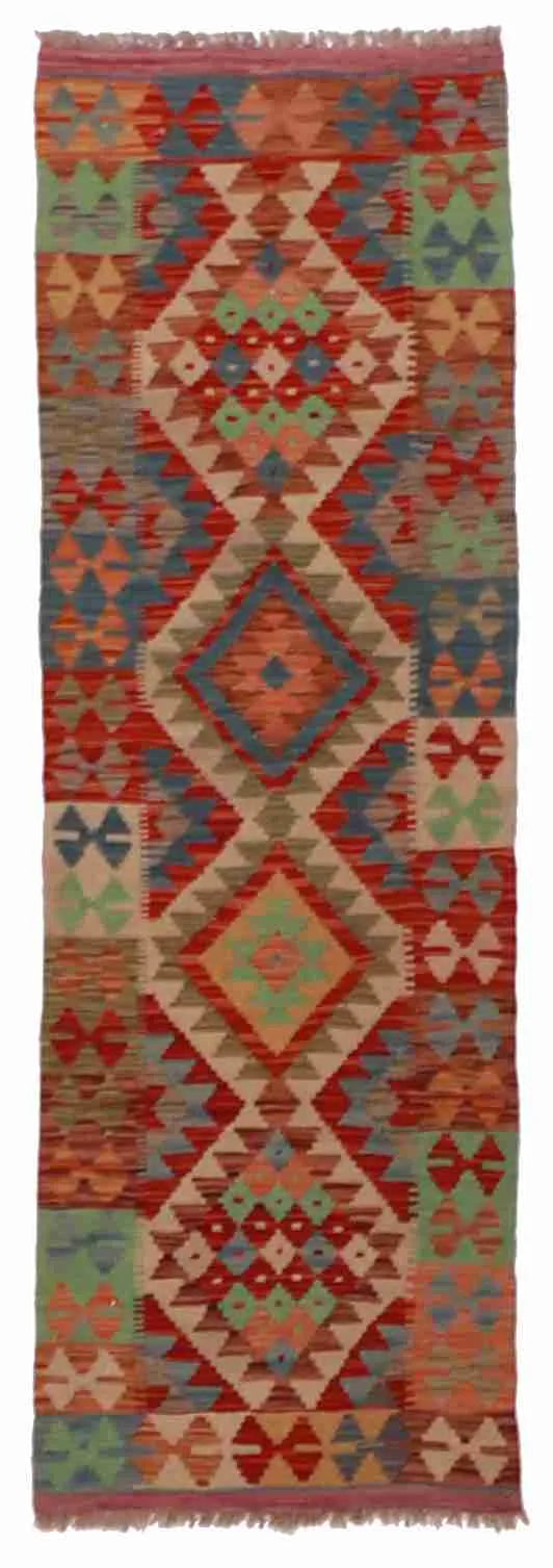 W 2 - L 6.1 - Kilim Fine/Wool Geometric Rectangle - Finest Hand-Made Quality Wool - 63319