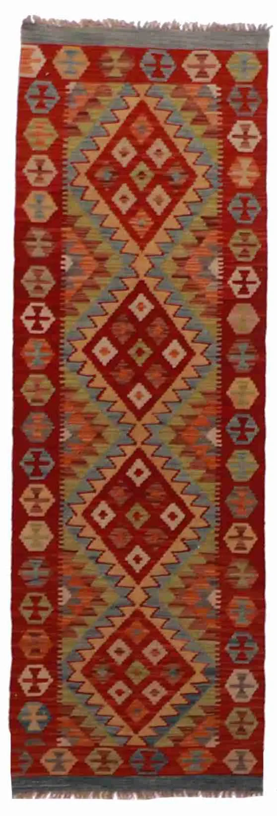 2.2 x 6.7 - Kilim Fine/Wool Geometric Rectangle - Finest Hand-Made Quality Wool — 63325