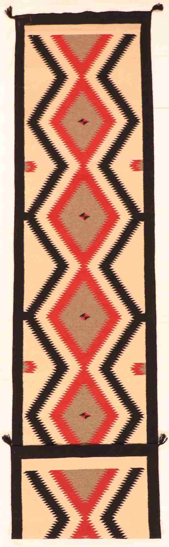 W 3.2 - L 14 - Navajo Fine/Wool All Over Rectangle - Finest Hand-Knotted Quality Wool - 63608
