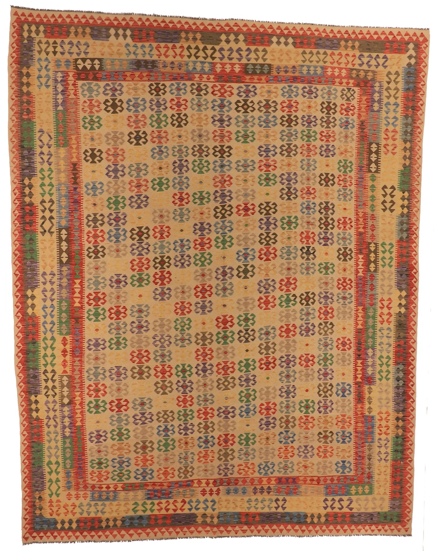 10 x 12.9 - Kilim Fine/Wool All Over Rectangle - Finest Hand-Knotted Quality Wool — 63657