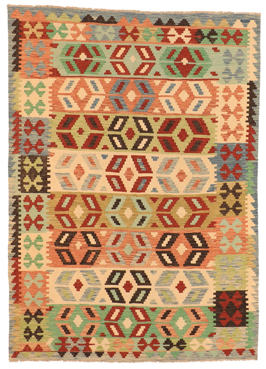 W 5.9 - L 8.1 - Kilim Fine/Wool All Over Rectangle - Finest Hand-Made Quality Wool - 63690