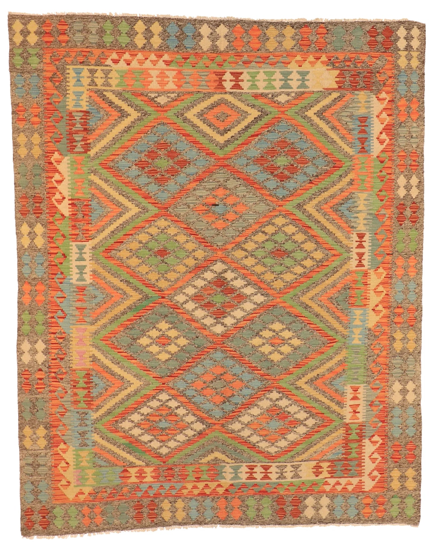 W 5.10 - L 7.5 - Kilim Fine/Wool All Over Rectangle - Finest Hand-Made Quality Wool - 63691