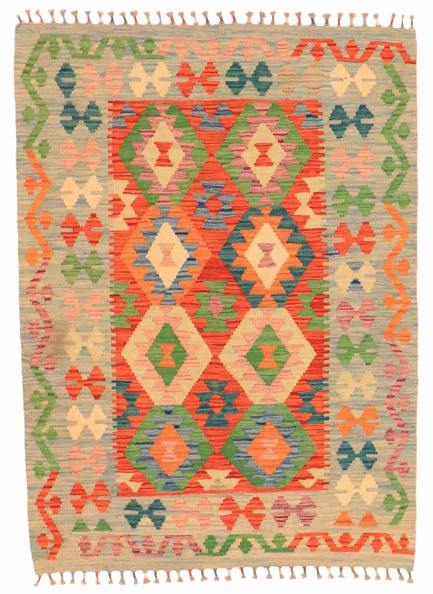3.6 x 4.10 - Kilim Fine/Wool All Over Rectangle - Finest Hand-Made Quality Wool — 63708