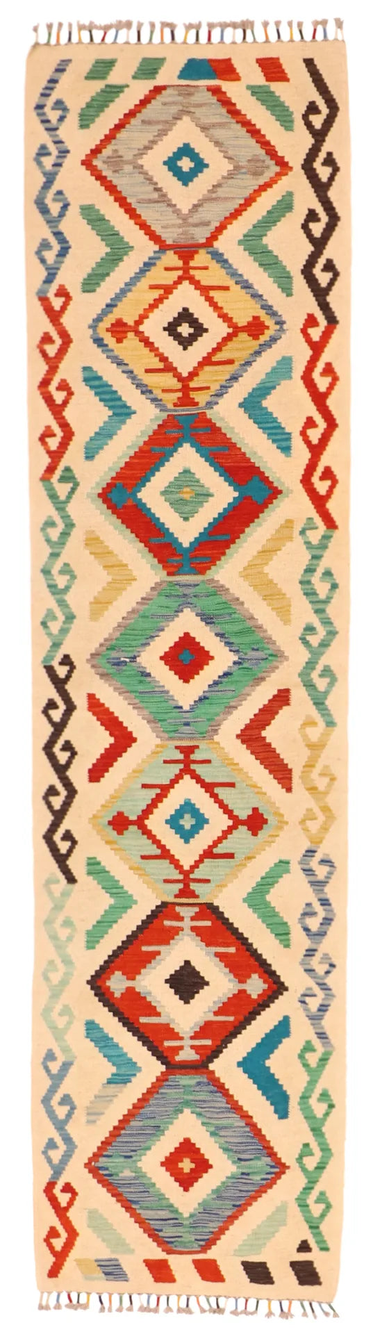 2.6 x 9.8 - Kilim Fine/Wool All Over Rectangle - Finest Hand-Made Quality Wool — 63731