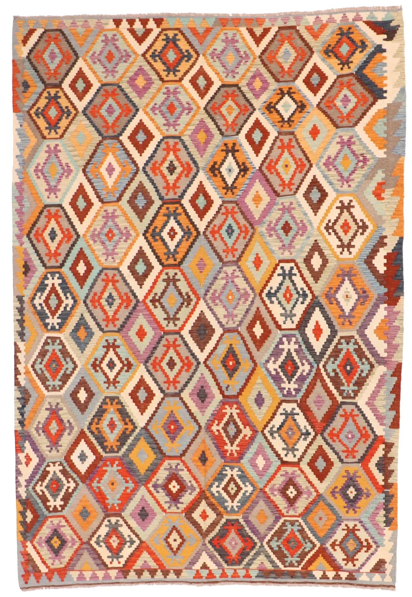 6.8 x 9.9 - Kilim Fine/Wool All Over Rectangle - Finest Hand-Made Quality Wool — 63734