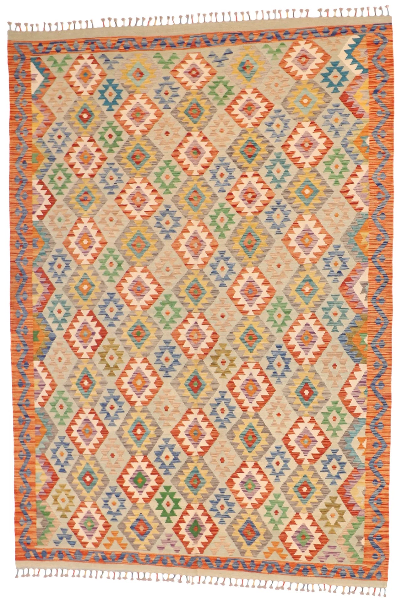 6.9 x 9.8 - Kilim Fine/Wool All Over Rectangle - Finest Hand-Made Quality Wool — 63736