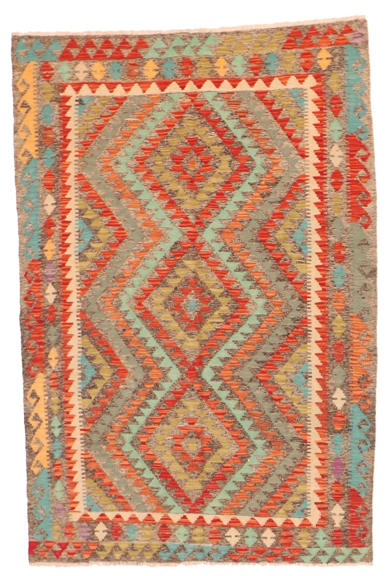4.1 x 5.10 - Kilim Fine/Wool All Over Rectangle - Finest Hand-Made Quality Wool — 63737