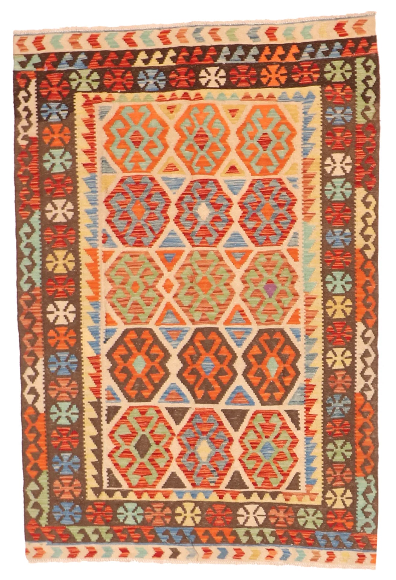 4.2 x 6.1 - Kilim Fine/Wool All Over Rectangle - Finest Hand-Made Quality Wool — 63750