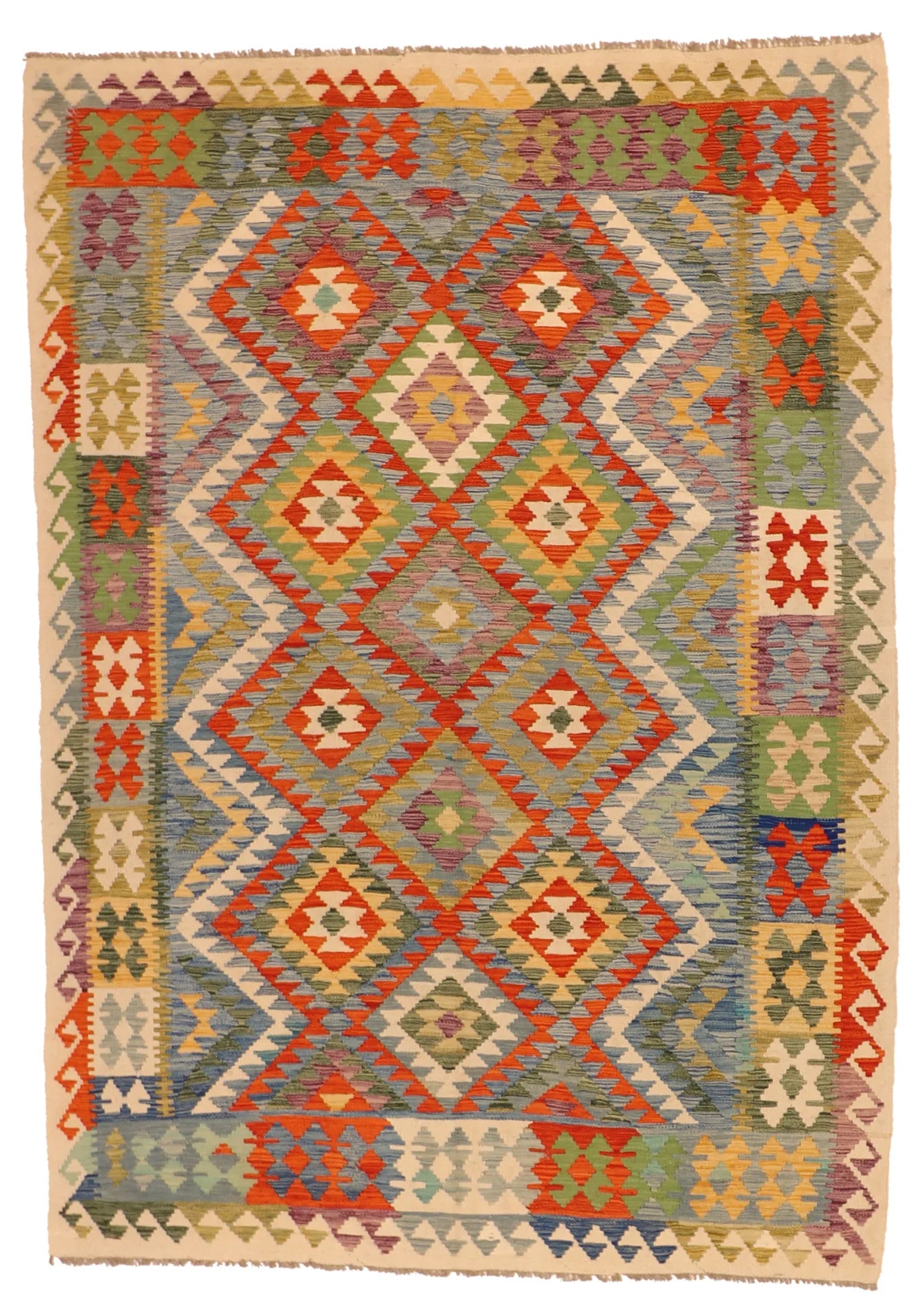 5.9 x 8.1 - Kilim Fine/Wool All Over Rectangle - Finest Hand-Made Quality Wool - 63758