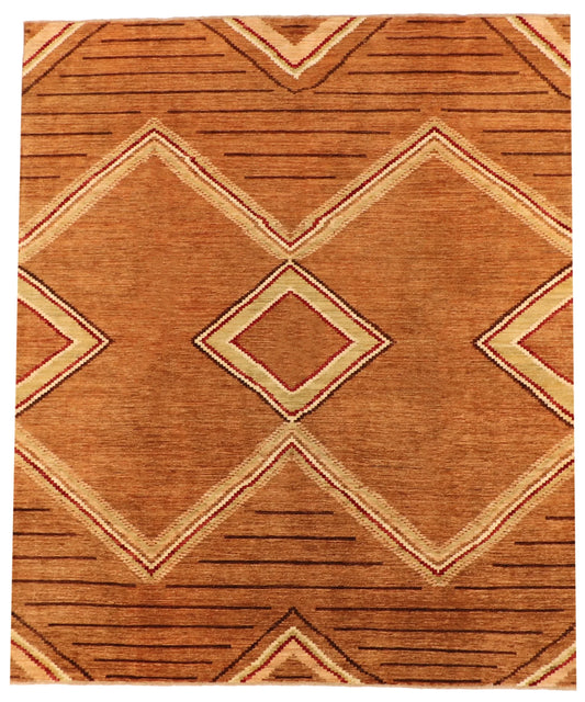 W 8.4 - L 9.9 - Mountain Modern Wool Western Rectangle - Finest Hand-Knotted Quality Wool - 63890