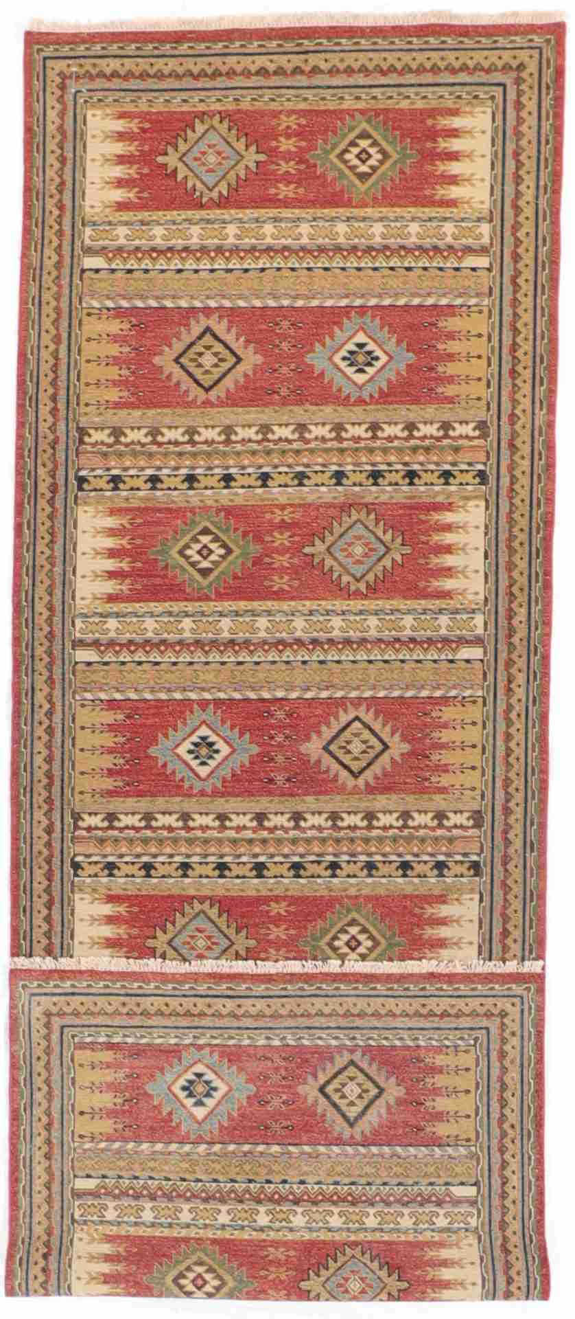 W 3.11 - L 11.11 - Karajeh Fine/Wool Geometric Rectangle - Finest Hand-Knotted Quality Wool - 64463